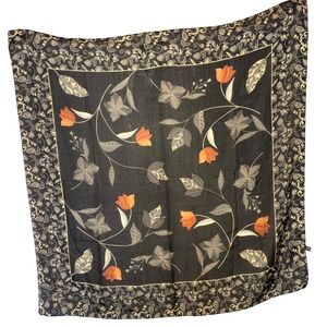 Smithsonian Institution Silk Scarf Made in Italy Floral Black Collector 42x42"